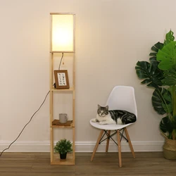 Luxury Nordic Modern Wooden Corner Shelf Night Standing Floor Lamp For Living Room