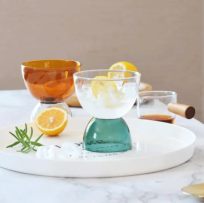 Tableware Fashion Simplicity Yogurt Milkshake Dessert Bowls Ice Cream Colored Glass Cup Fruit and Vegetable Salad Glass Bowl