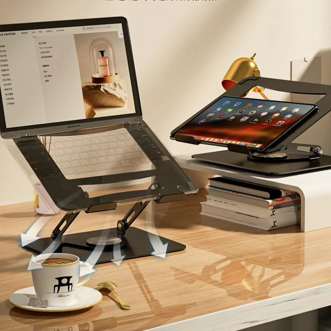 Adjustable Ergonomic Sit to Stand Laptop Stand with 360 Swivel Base Rotating Computer Stand