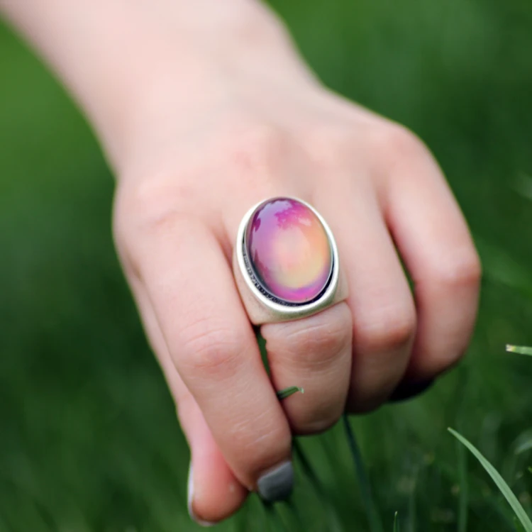 Новинка 2021, модное кольцо из античного стерлингового серебра, меняющее цвет, волшебный большой камень, ювелирные изделия, топовое украшение, подарок на день матери