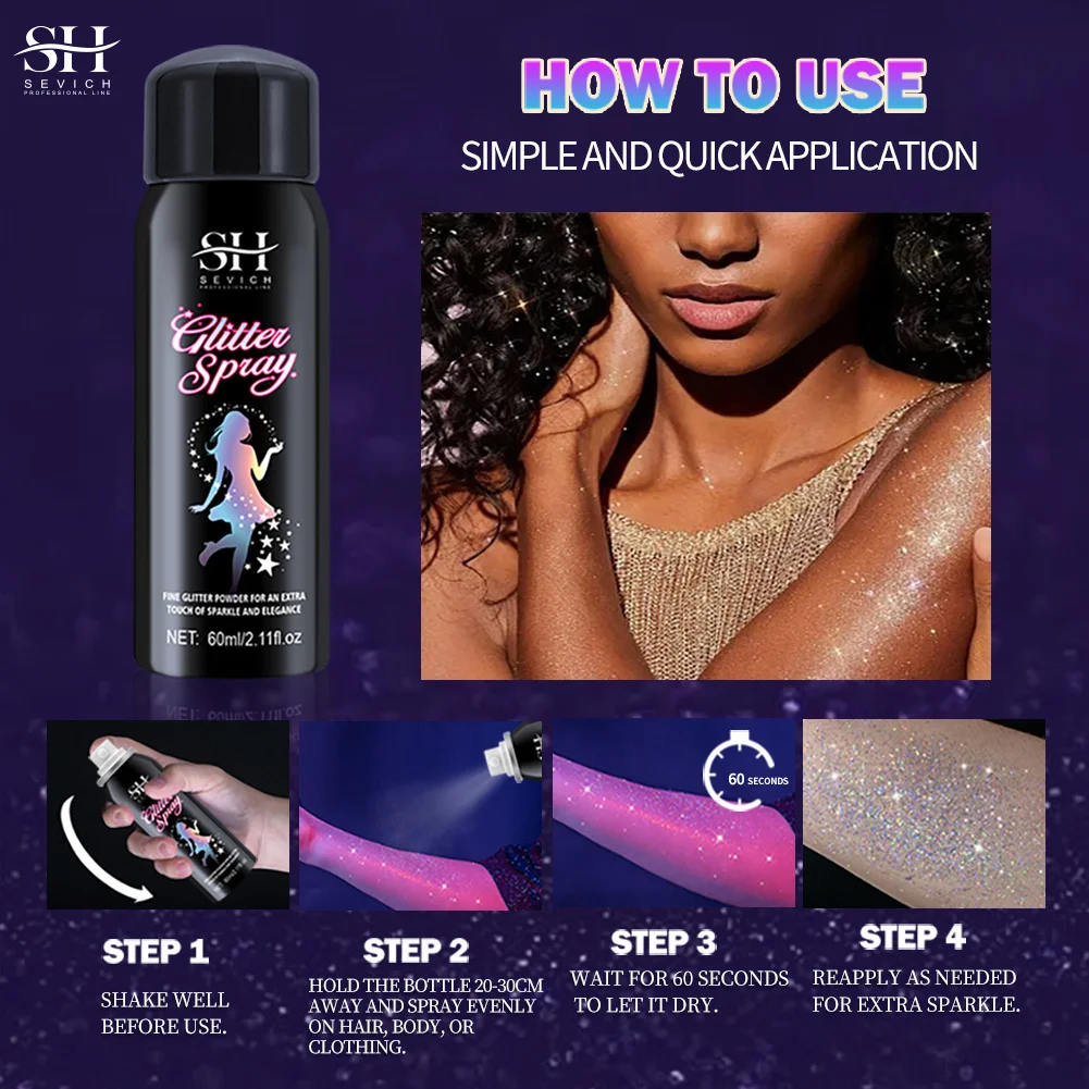 Christmas Party Professional Natural Hair Beauty Shine Black Hair Dye Color Spray Body Glitter Spray Set