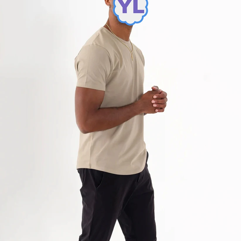 Custom Manufacturer Pima Cotton Curve Hem T Shirt Cotton Spandex Slim Fit Sports Wear Short Sleeve T Shirt Guangzhou Plain Tee