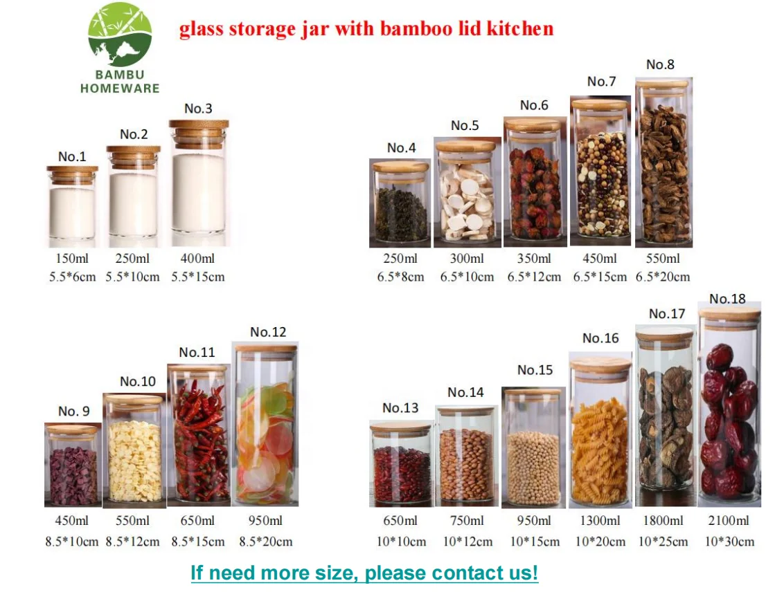 12 Piece Glass Spice Jars With Bamboo Lids Set 250 ml High Borosilicale Airtight Glass Jar