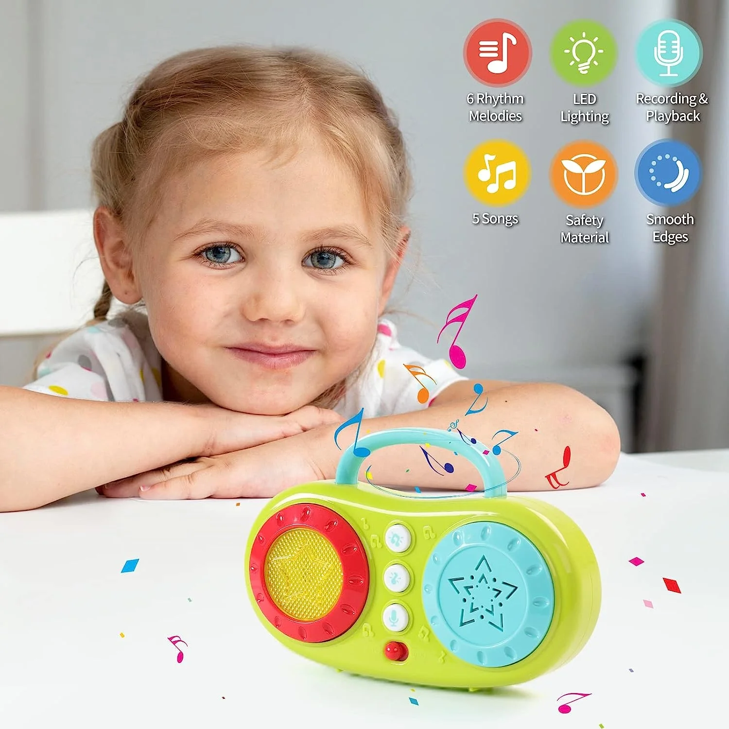 Sing Along Boombox with Flashing Light, Karaoke Microphone Machine for Kids Birthday Gift