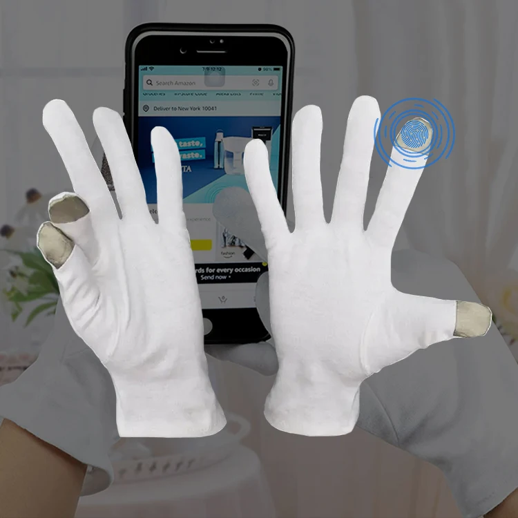 All Size Touch Screen Breathable White Cotton Spa Eczema Relief Skincare Overnight Sleeping Moisturizing Gloves For Dry Hands