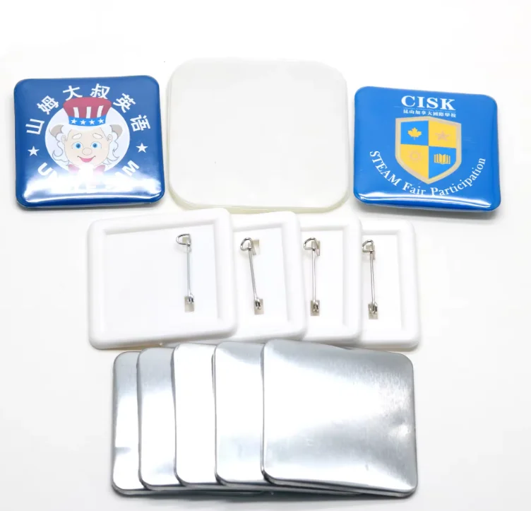 Wholesale Blanks 50mm Square Button Badge Pins Material Components