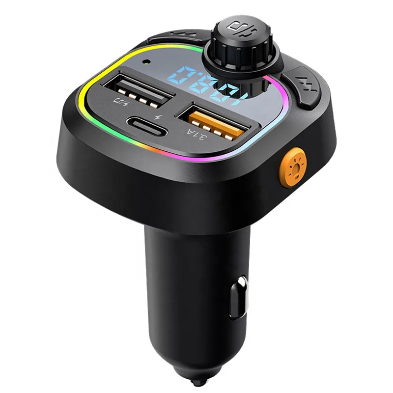 Bluetooth 5.0 FM Transmitter Modulator Audio Receiver USB Fast Charger Ambient Light Handsfree Car Mp3 Player Support U Disk