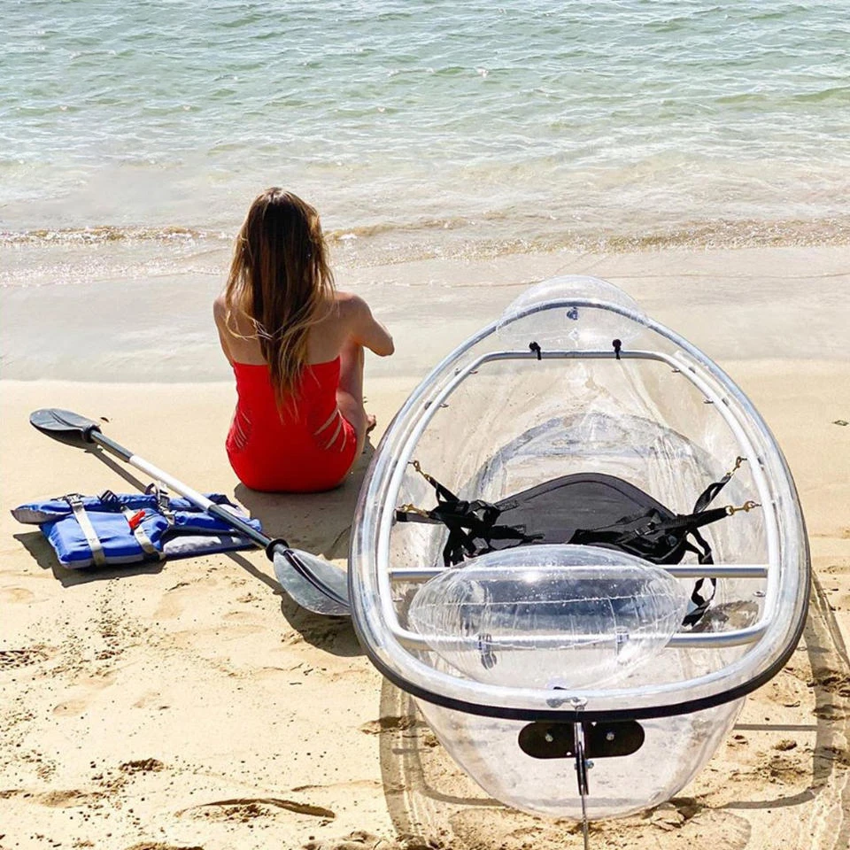 1 Person Clear Kayak Plastic Canoe Boat Single Seat Transparent Kayak Canoe With Aluminum Alloy Frame