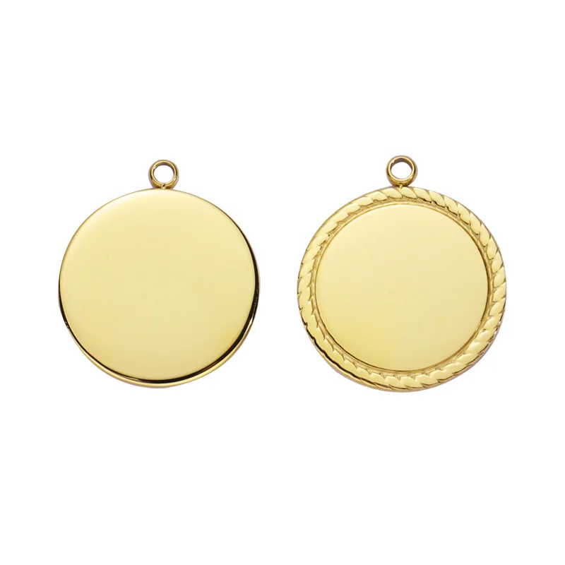 Custom Mirror Polished Gold Plated Stainless Steel Geometry Jewelry Accessories 25mm Coin  DIY Round Smooth Pendant