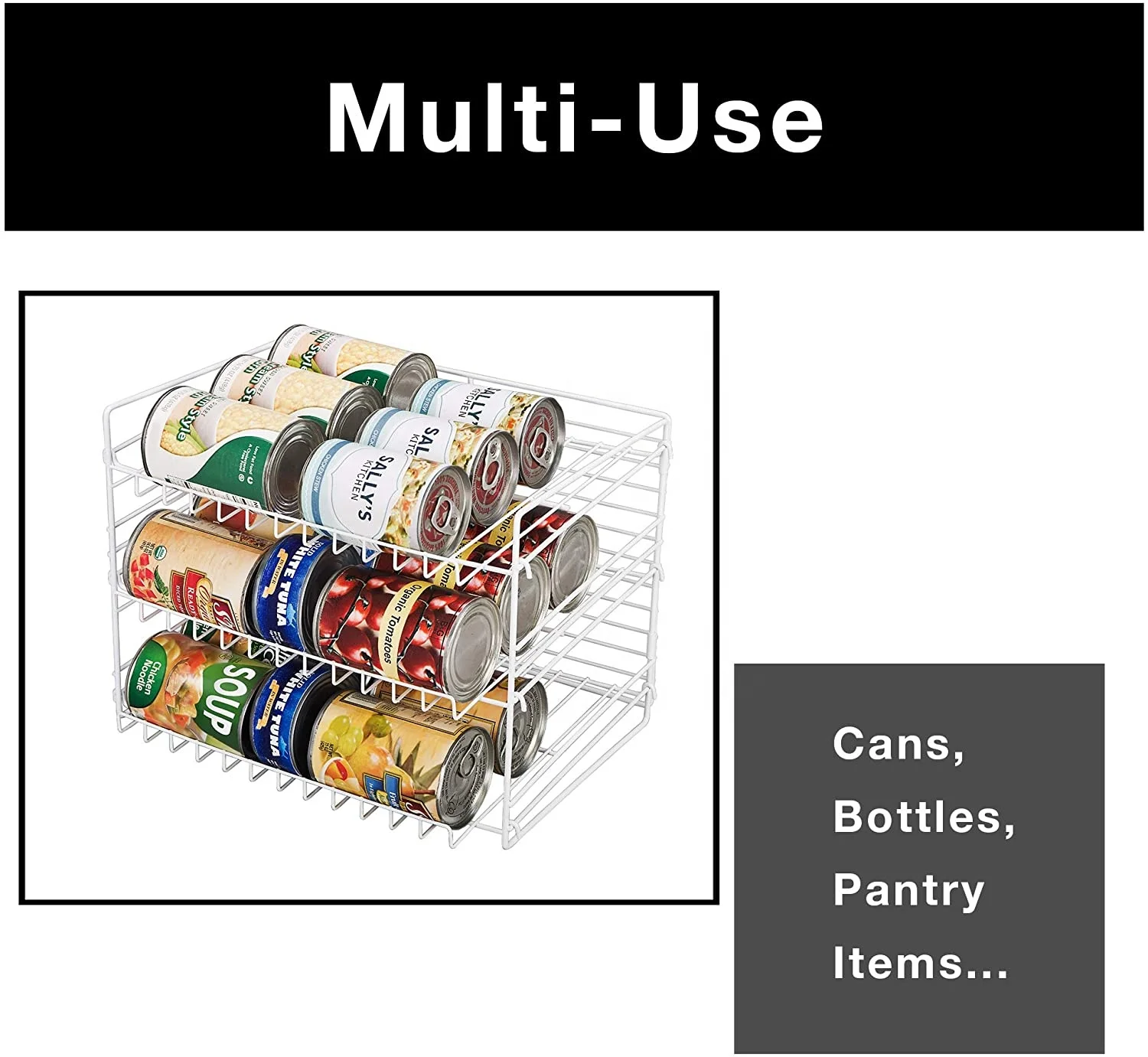3-Tier Can Rack Organizer /Adjustable Steel Metal Wire /Pantry Spice Cabinet Under Sink  Fridge Storage Organization