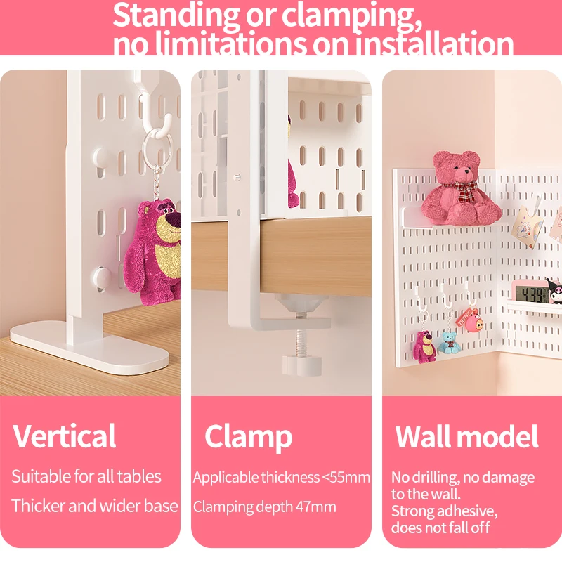Single-Tier Foldable PP Plastic Desktop Organizer No-Hole Punching Wall Shelves for Food Toys Storage Stand-Type Installation