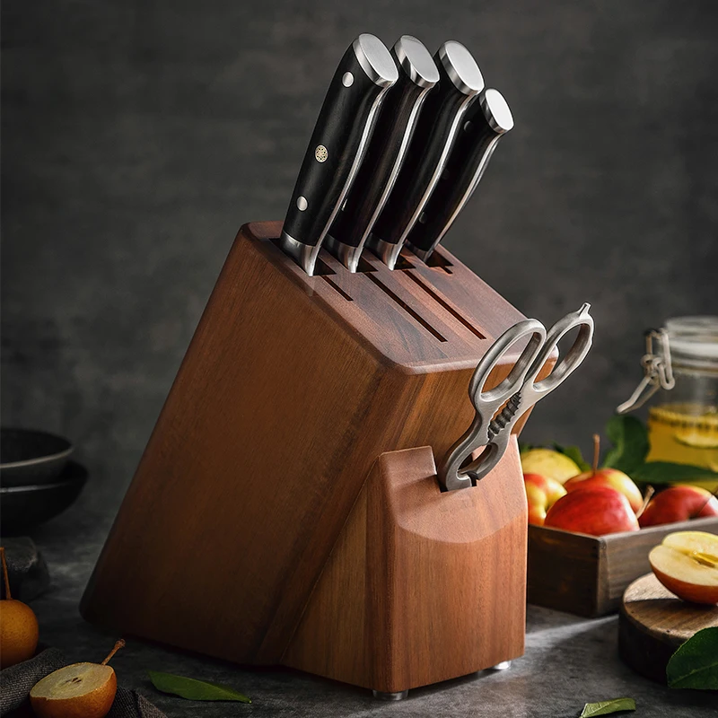 Full Tang Premium German Steel kitchen knives 6 pcs knife set with wooden Block