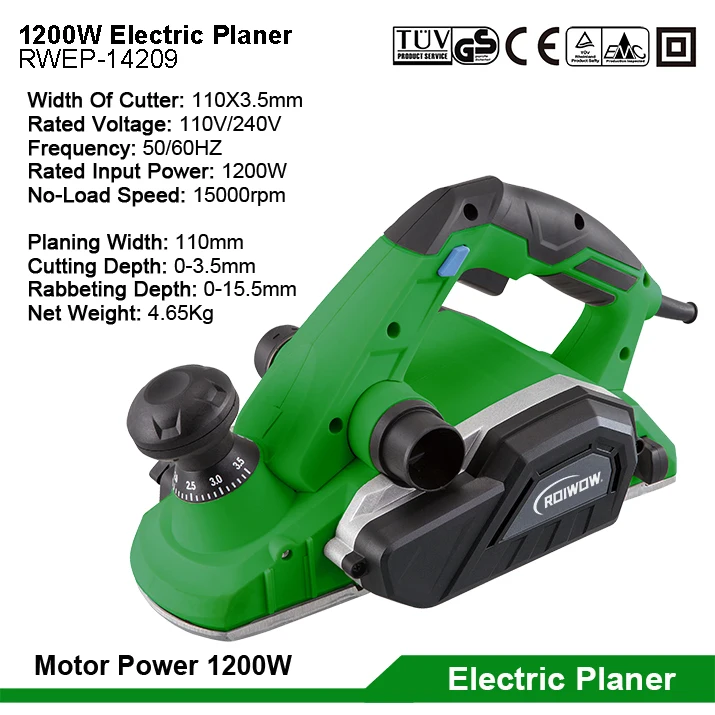1200W Handheld Electric Planer Machine Table Type Professional Woodworking Planer Tools Blades Portable Power Wood Planers 110MM