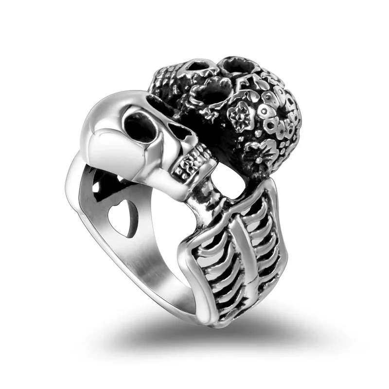 SC Creative Design Skull Rings Wholesale Cheap Stainless Steel Rings Hollowed Out Double Skull Ring for Men Women