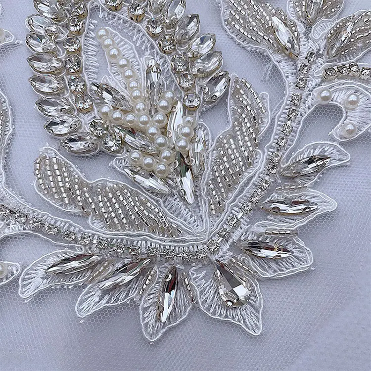 Handmade Flower Sew On Pearl Rhinestone Applique Bodice Dress Patches For Ironing In Clothes With Crystals