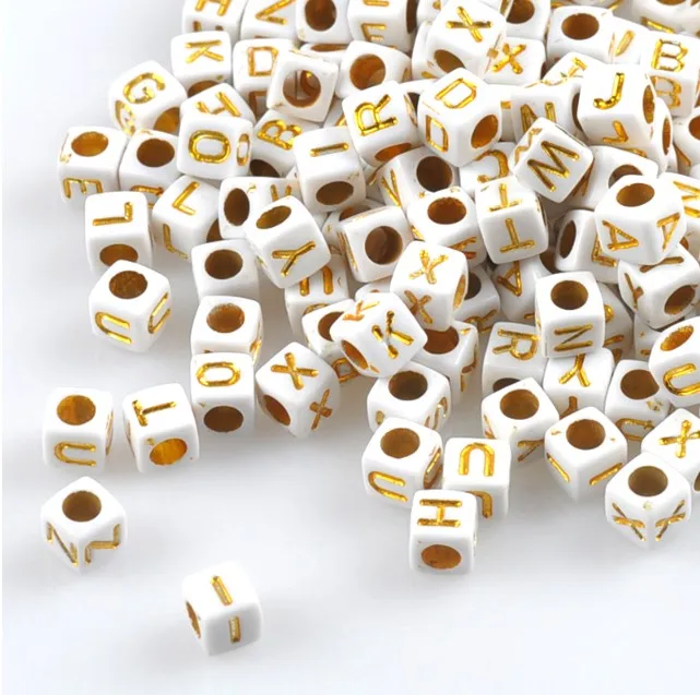 3300pcs 6x6mm Mixed white and gold Acrylic Alphabet/Letter square Beads Pony Beads For Jewelry Making