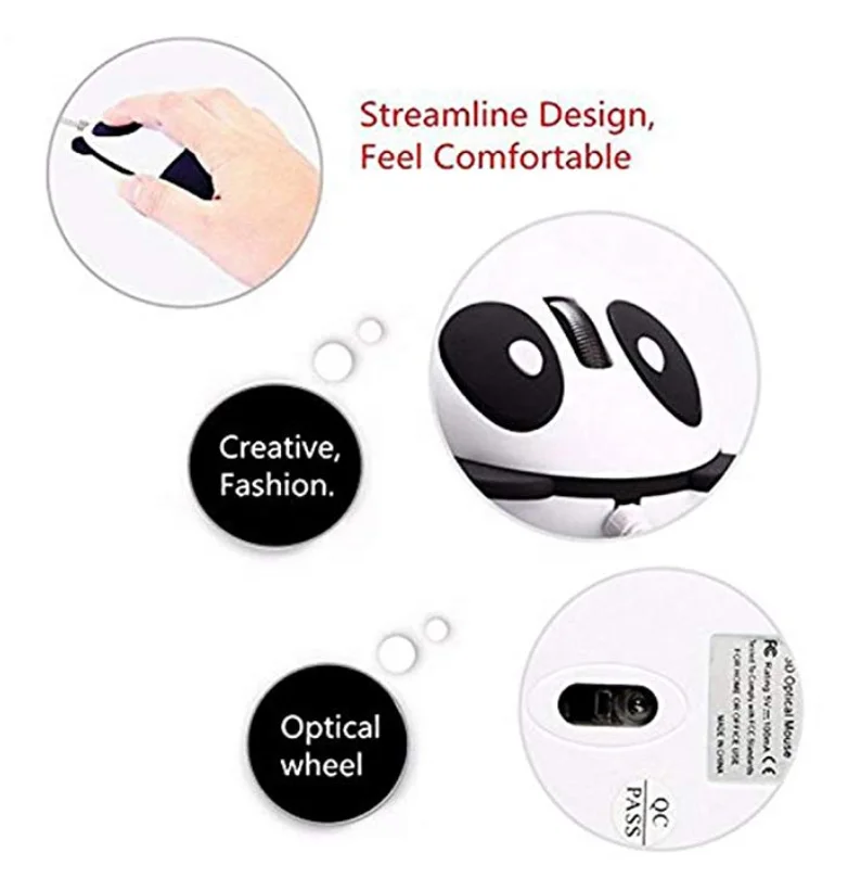 Custom LOGO Cute 2.4Ghz Wireless Mouse Cartoon Animal Panda Shaped Rechargeable Optical Mini Small Mice