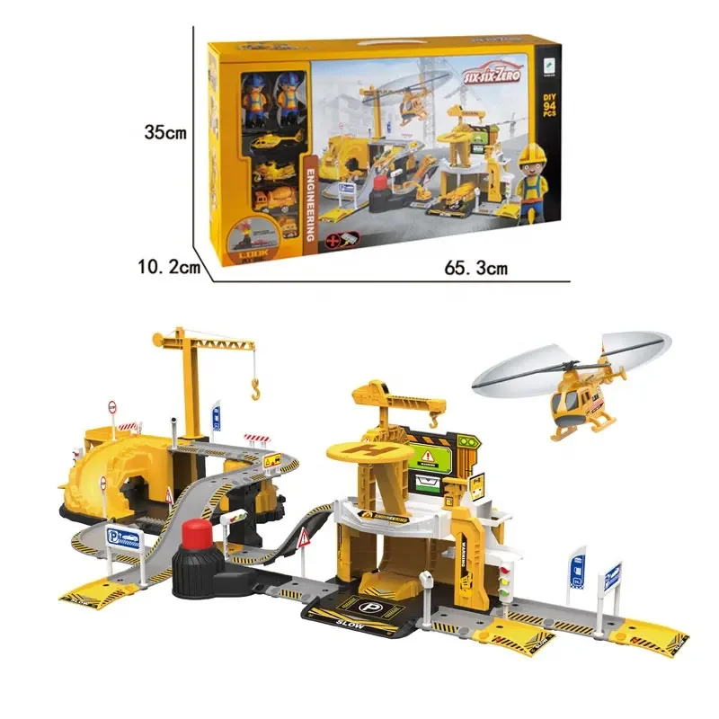 Hot selling engineering die cast car truck parking lot garage play set toy