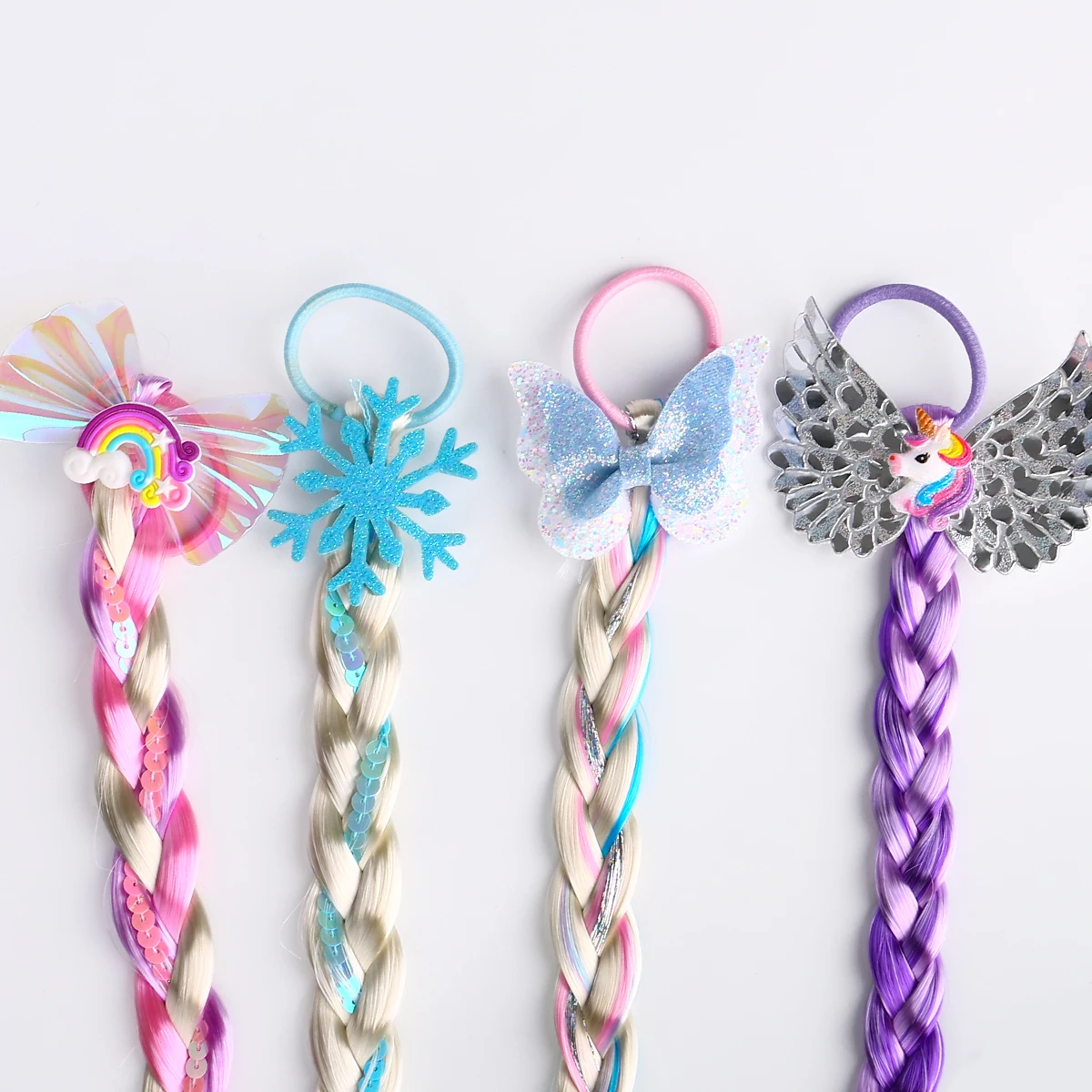 Festival Party Colorful 40cm Ponytail Rainbow color wigs hair extension for kids