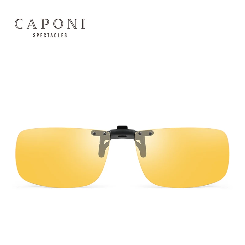 Модные Мужские поляризационные очки CAPONI UV400 с желтыми линзами оправа для близорукости вождения солнцезащитные клипсой