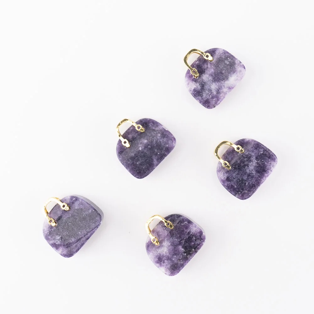 BZ JADE TIFA Factory wholesale 1 inches Lepidolite Carving mini Handbag Pendant Gemstone Purse for Crafts Gifts