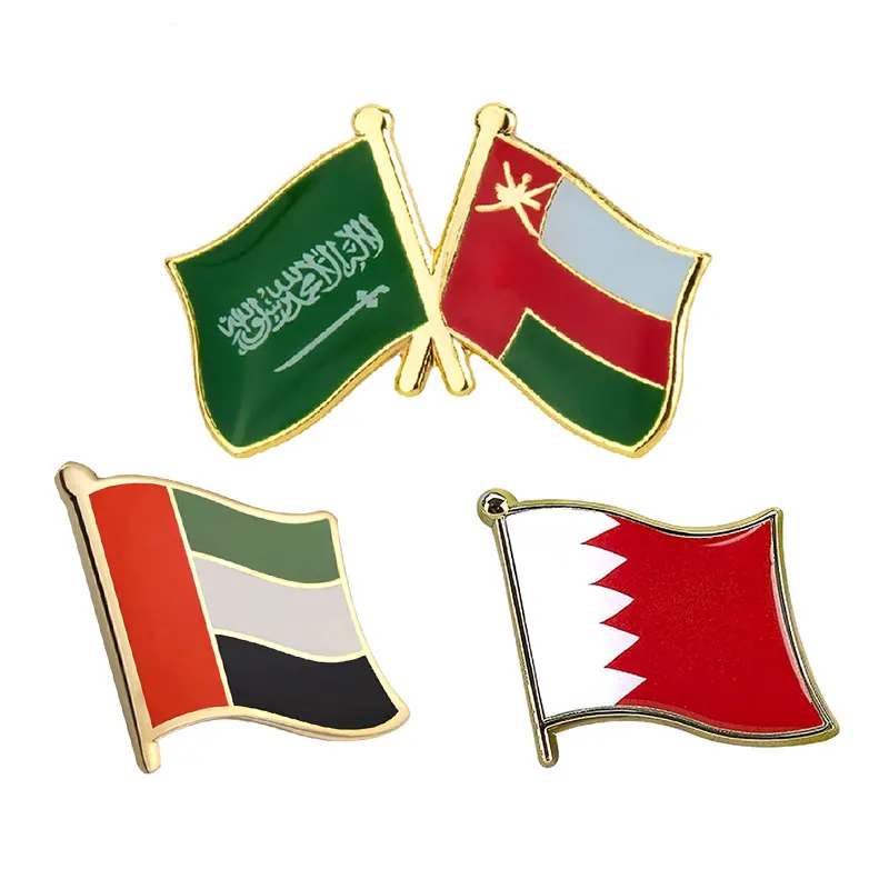 Custom Logo National Day Souvenir Badge Metal Enamel Saudi Uae Oman Bahrain Country Flag Lapel Pin
