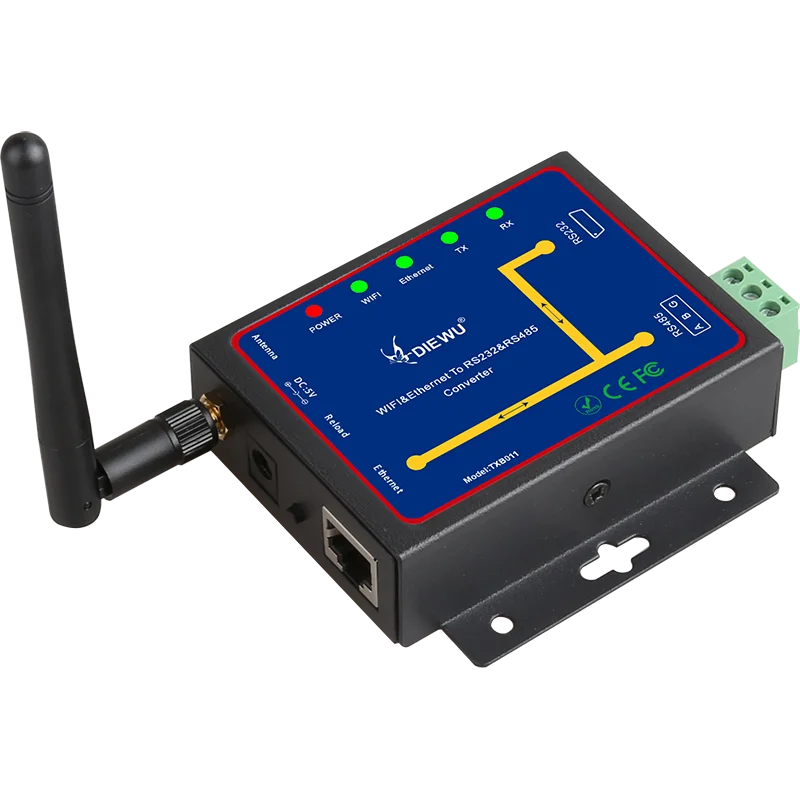 RS232 To Wireless Converter Ethernet & WIFI to RS232/RS485 Serial Server Smart Wireless Communication Multiple Serial Port Data