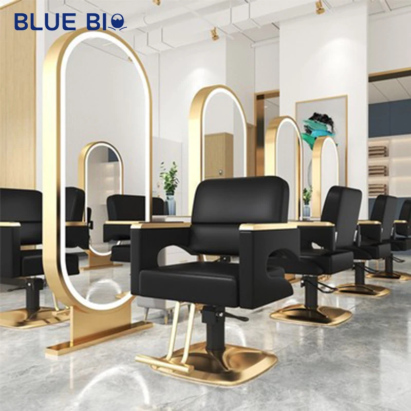 Modern Simple Golden Stainless Steel Armrest Hair Cutting Chair Adjustable Rotating Barber Shop Hair Salon Chair