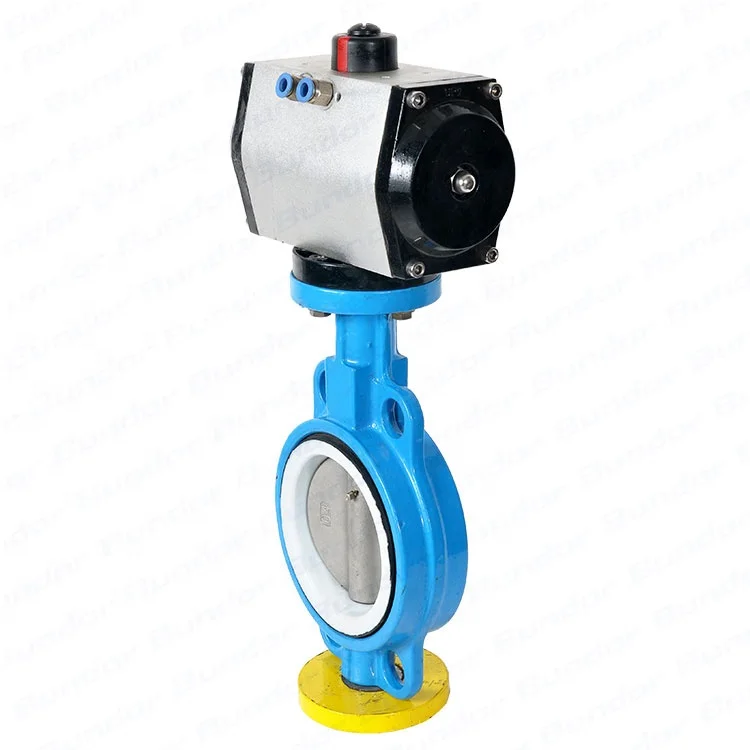 Bundor 4 Inch Pneumatic Butterfly Valve Wafer Type Butterfly Valve