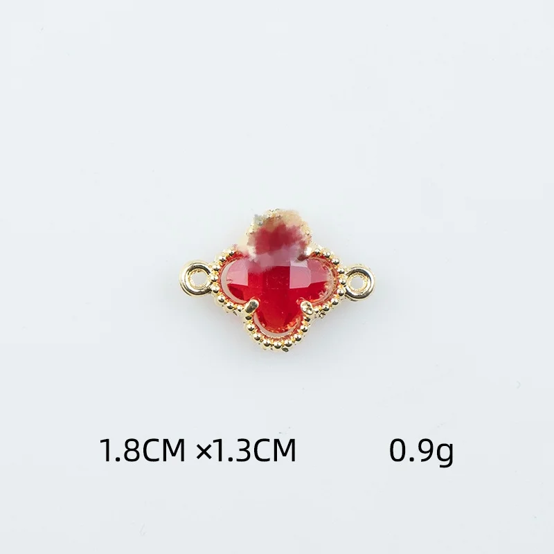 New arrival diy jewelry parts alloy double ring glass colorful four leaf clover pendant necklace accessories