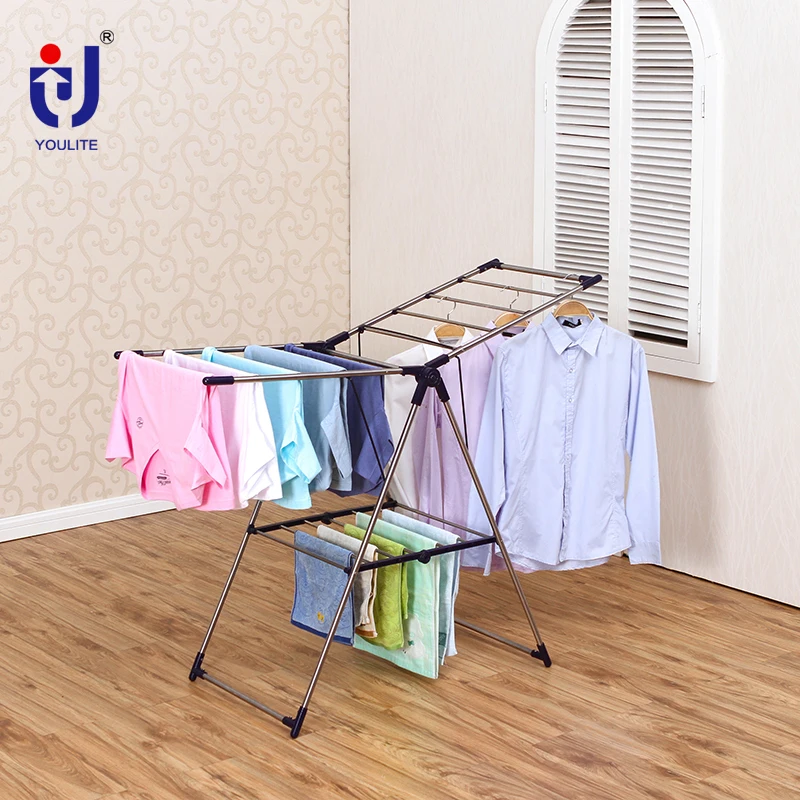 2023 best sale stainless collapsible hanging clothes with 2 tiers floor standing multifunctional airer
