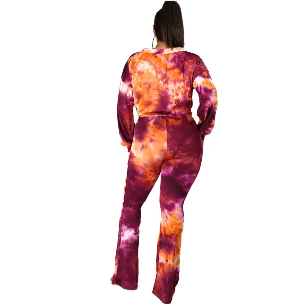 Wholesale Fashion Custom Tie Dye Joggers Tracksuits Long Sleeve Two Pieces Sweat Sets Women Sweatshirt Clothing