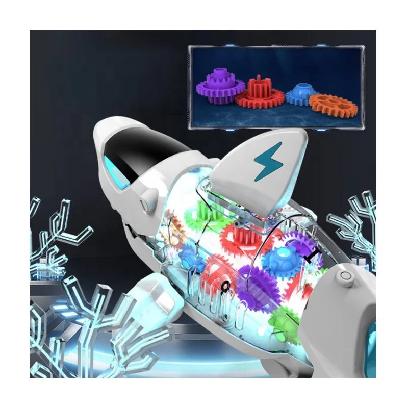 Electric Light Up Cartoon Animal Gear Shark Toy With Light and Music
