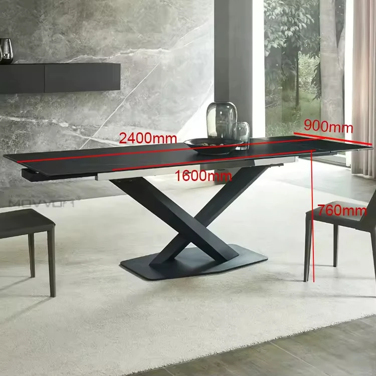 Popular Italian Minimalism Ceramic top Modern Home furniture luxury metal legs extendable dining table set