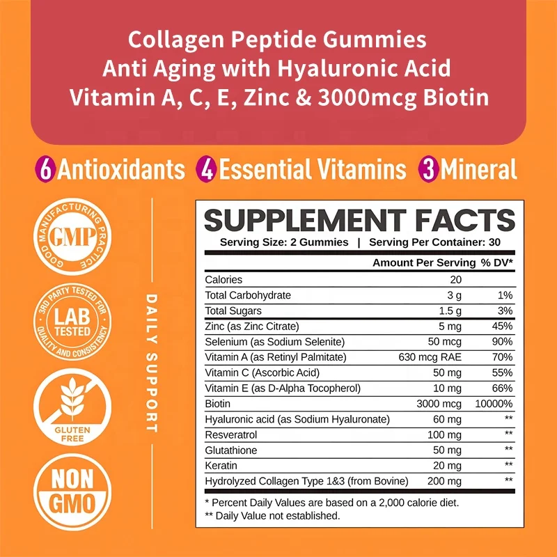 OEM ODM Collagen Gummies Beauty Skin Care Helps Hair And Nail Growth Zinc Multvitamin Gummy Candy