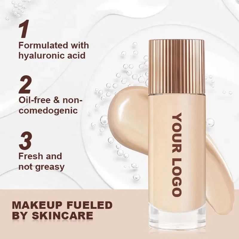 1000pcs Custom logo Matte Liquid Foundation High quality Matte Vegan Sunscreen Non-Comedogenic Coverage Full Liquid Foundation