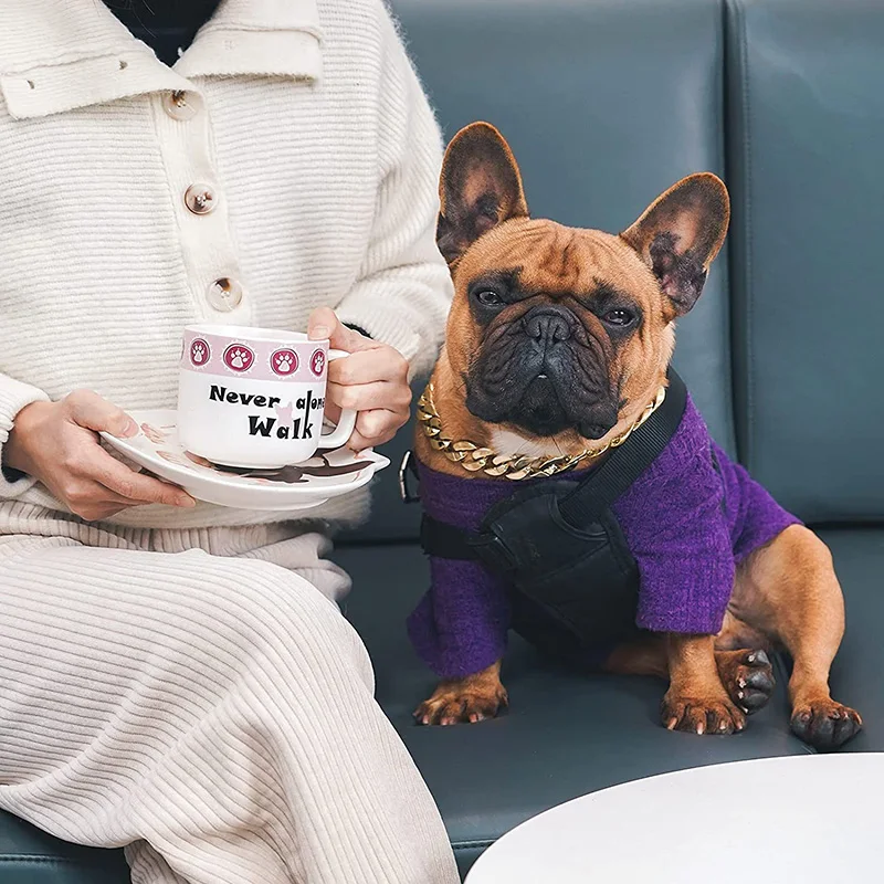 EAGLEGIFTS Gifts 12 Oz Funny Dog Lover Coffee Mug Ceramic Tea Cup with Dog Paws Pattern Plate Set