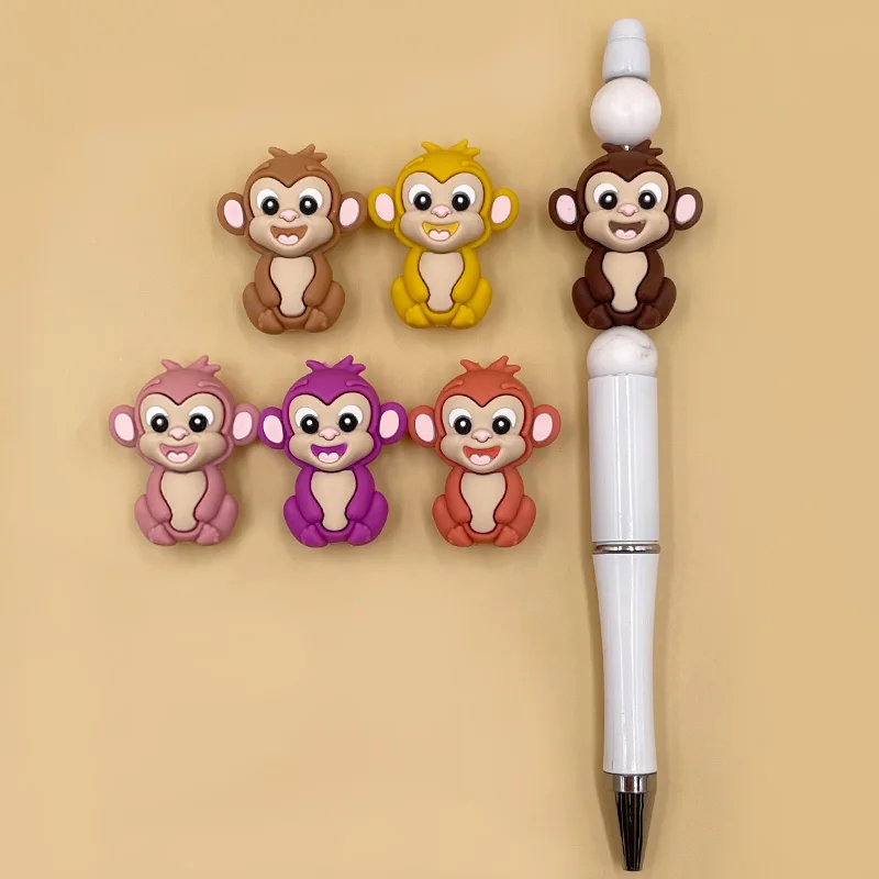 Hot Sale Food Grade DIY Beadabl Pens Cartoon Animal Monkey Wholesale 3d Silicone Focal Beads
