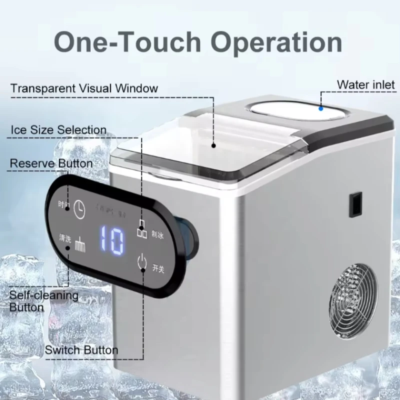 Mini Home Portable Cold Water Countertop Ice Making Stainless Steel Ice Maker With Led Scream