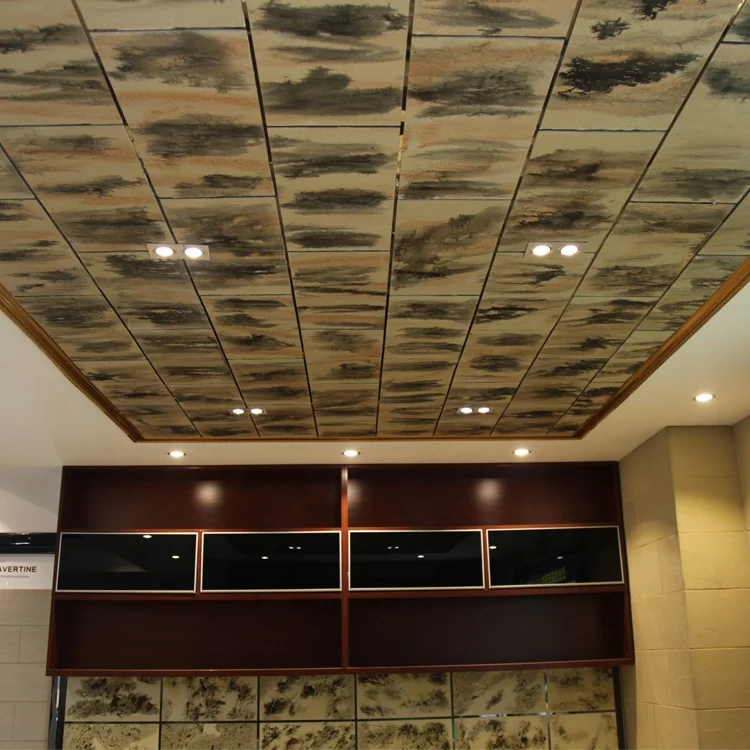 Light Thin Mcm Anti-moisture Eco-logical Artistic Ink Painting Golden Lolite Stone MCM Flexible Clay Ceiling Tiles