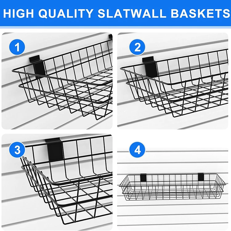 JH-Mech 2 Pack Extra Large Slatwall Panel Hanging Wire Basket for PVC Slatwall Ventilated Metal Slatwall Baskets Mesh