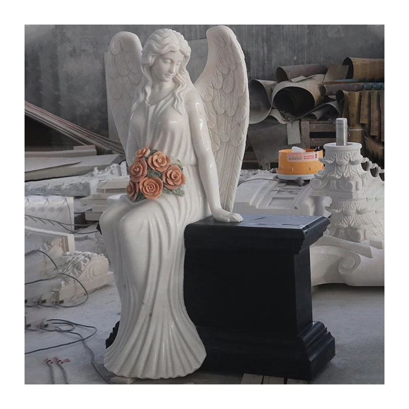Angel Statues with Wings Garden Sculpture Figurines Marble Angel Statue For Outdoor Decoration