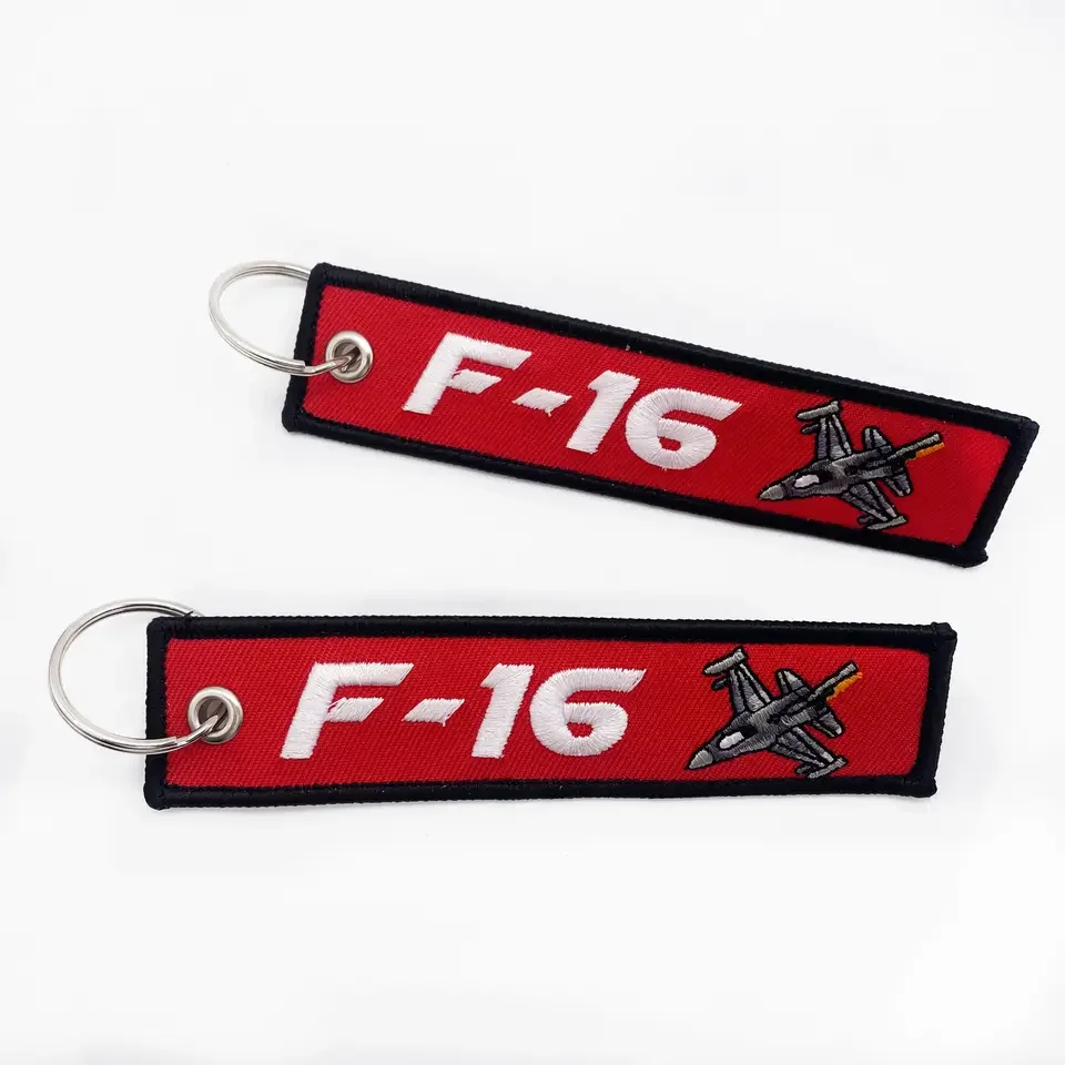 Custom Fabric Key Chain Tag With Keyring Embroidery Text Airline Airplane logo Jet Key Tag Embroidered Keychain