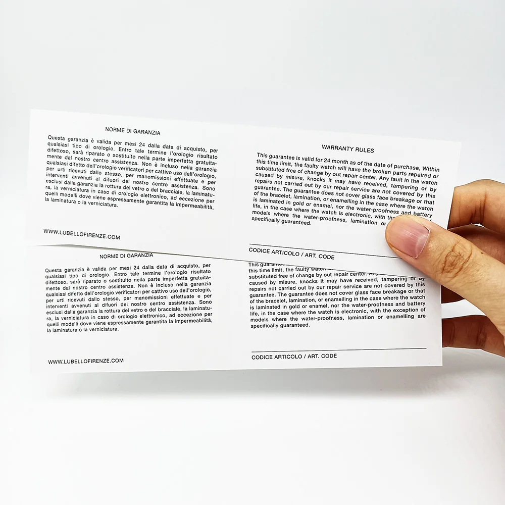 Hot Selling Product Quality Guarantee Customized International Warranty Cards