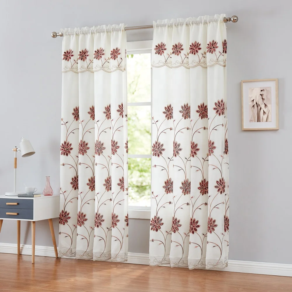 European Germany Turkish Sheer Embroidered Ready Made Wholesale Curtains With Valances for the Living Room