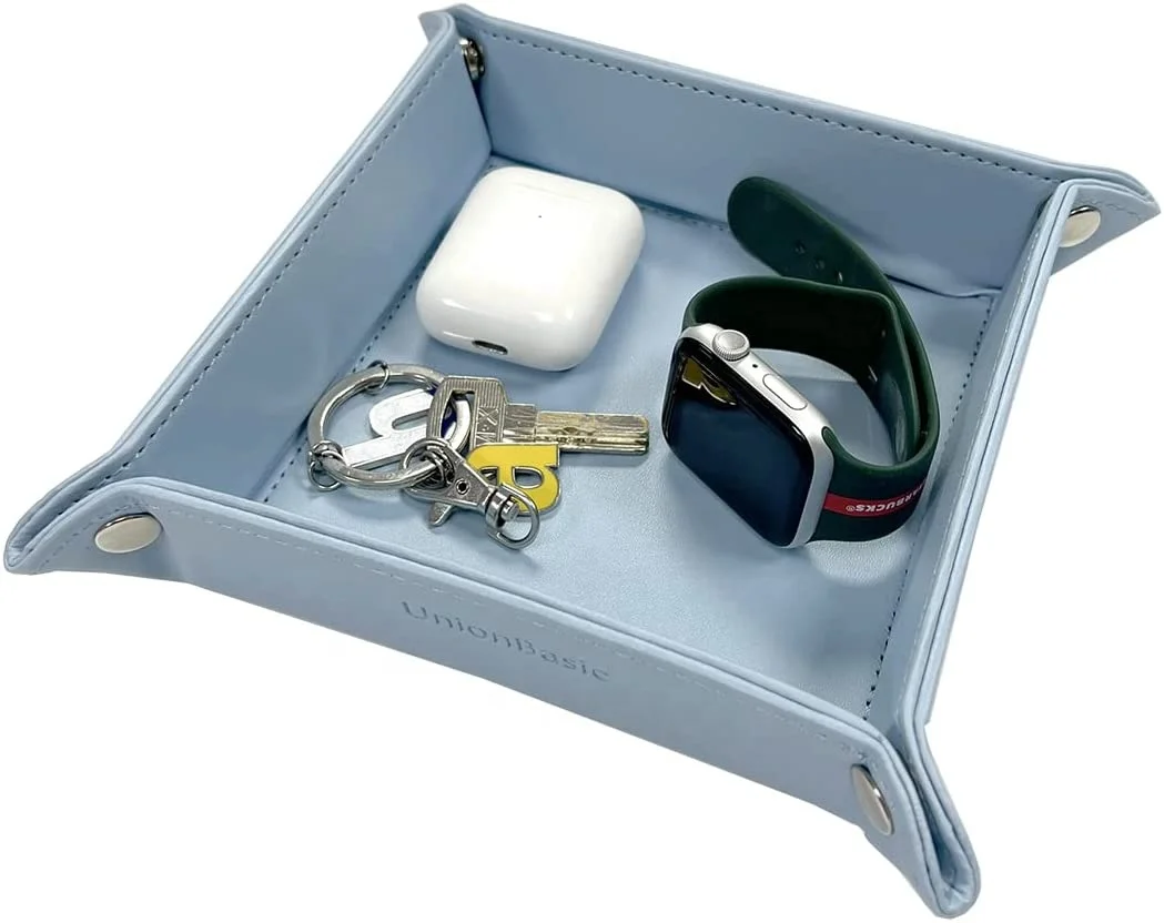 Fully PU Leather Bedside Storage Tray Jewelry Catchall Key Phone Coin Tray Change Caddy Storage Organizer