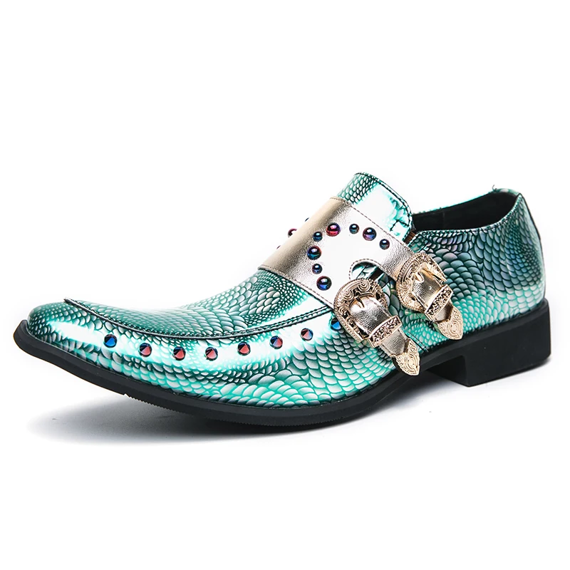 Golden Fancy Formal Loafer Colorful Rivet Upper Double Monk Strap Slip On Men Luxury Dress Shoes