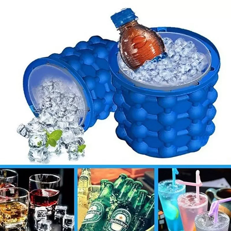 Revolutionary Space Saving Silicone Ice Cooler Bucket Ice Cube Tray Maker