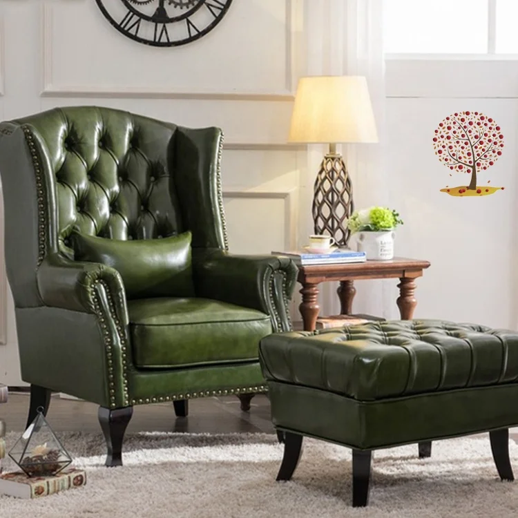 High quality American style wooden antique leather lounge single sofa chair yellow