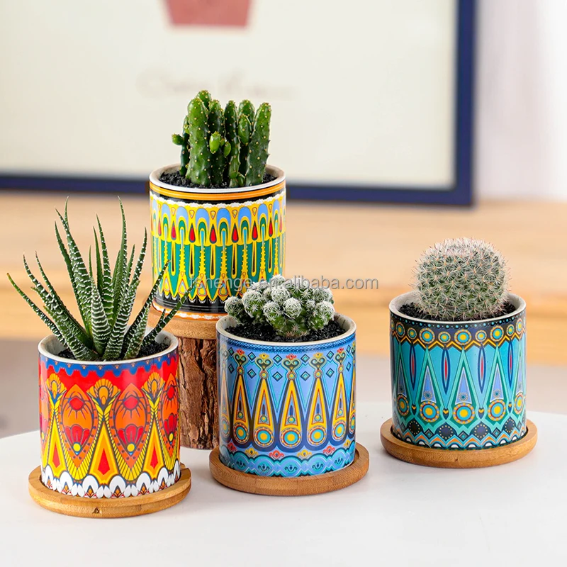 succulent potted cylindrical pattern small ceramic vase / bonsai pot office home desktop ornaments